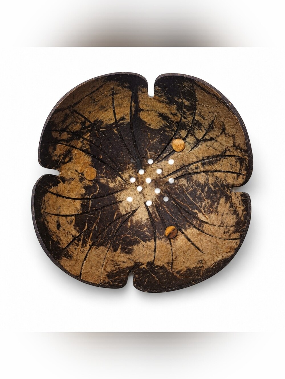 Natural Coconut Shell Soap Dish - Leaf design - Picture 7 of 11